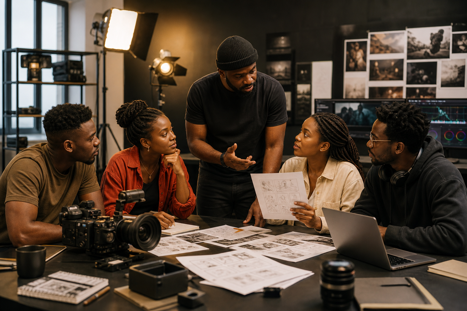 African filmmakers and creative entrepreneurs learning in a modern film academy workshop